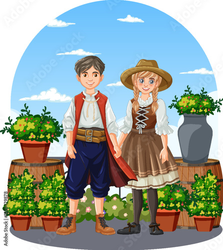 working on the farm, men and women farmers in activity. set of people in drawing for architecture and landscaping