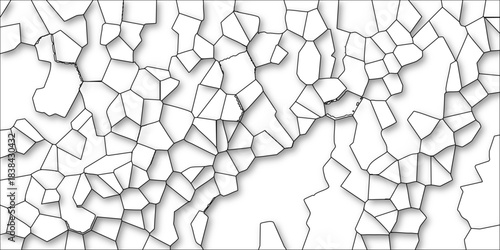 White geometric cell pattern with irregular polygonal shapes and subtle drop shadows creating a dimensional and textured surface for graphic design and abstract backgrounds