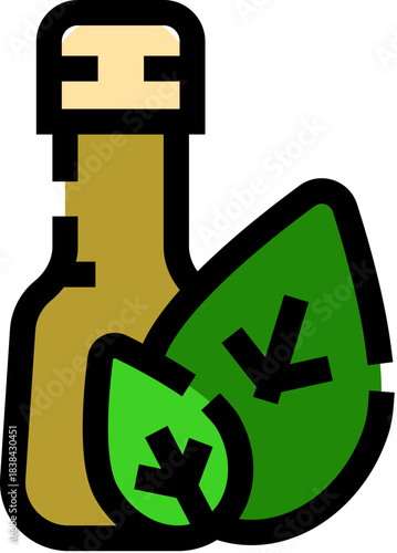 Olive oil bottle with fresh herb leaves