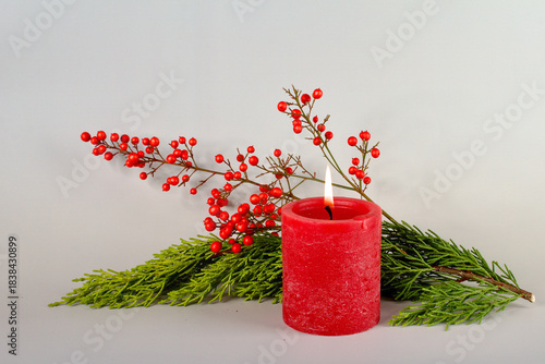 christmas candle and holly