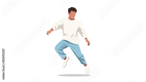 Flat vector illustration of a stylish young man jumping or running in modern casual wear