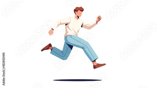 Running Man Vector Illustration Flat Design Character Leaping Forward Quickly