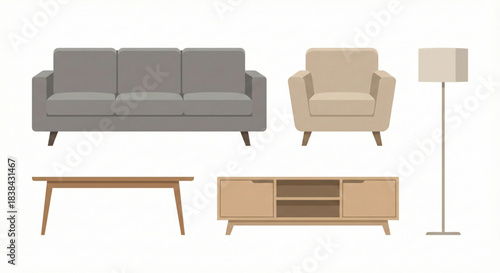 A curated collection of modern living room furniture pieces for contemporary home interiors with a minimalist design aesthetic