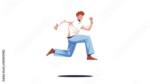 Dynamic Vector Illustration of a Young Man Running or Leaping Forward Quickly, Representing Speed, Progress, and Urgency
