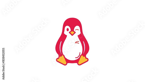 Cute cartoon penguin winking with red and white colors.