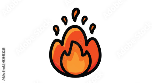 Fiery flame illustration with orange and red colors, a burning fire.