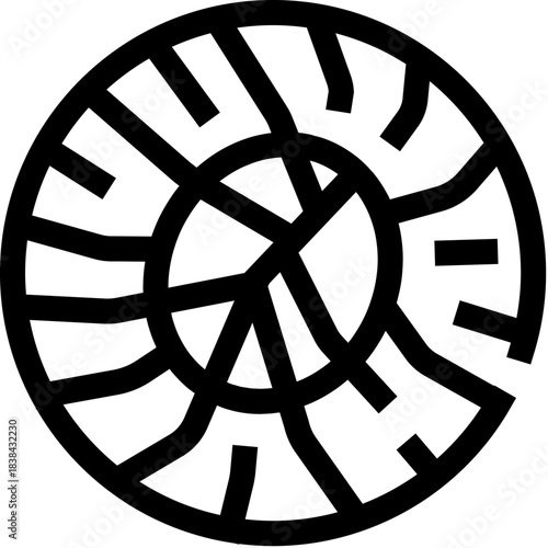 Ammonite fossil shell spiral line art icon