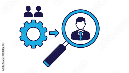 Talent Acquisition, Candidate Selection and HR Process Vector Illustration with Magnifying Glass and Gear Icon