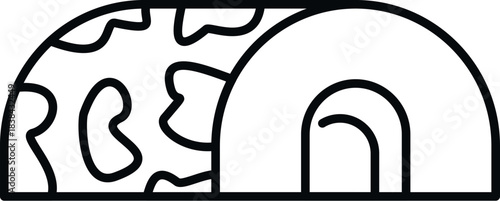 Camping tent displaying a camouflage pattern with an entrance