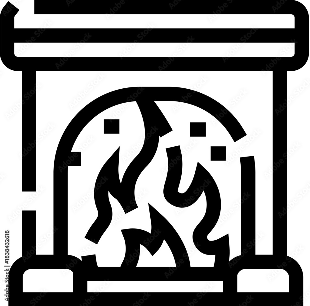 Obraz premium Fireplace with burning fire flames line icon