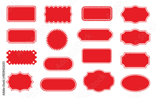 Red Zigzag and Scallop Edge Frame Set Featuring Rectangle and Square Shapes in Clean Vector Illustration, Decorative Silhouette Borders for Creative Layouts and Design Projects