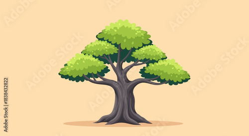 Vibrant Green Tree with Lush Foliage and Sturdy Trunk.