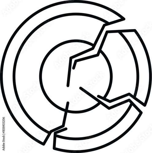 Broken pie chart icon symbolizing financial collapse, economic crisis, or business failure