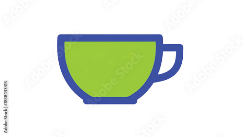 A vibrant green teacup with a blue outline, perfect for morning tea or coffee.