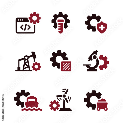 Stunning collection of industrial process icons featuring development energy healthcare maritime mining and science concepts