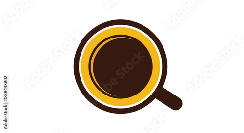 Overhead view of a minimalist coffee cup with dark liquid.