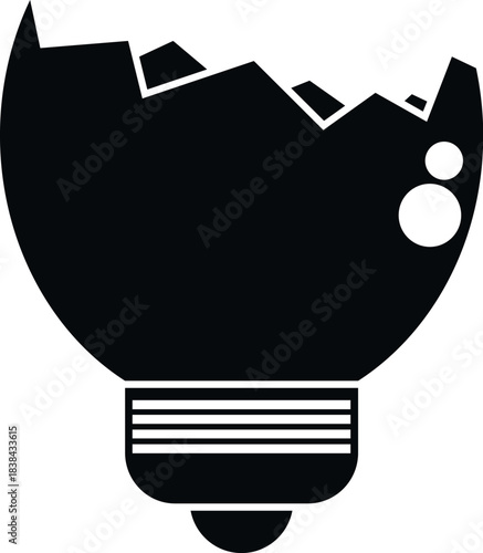 Broken lightbulb icon symbolizing a failed concept or problem in black and white