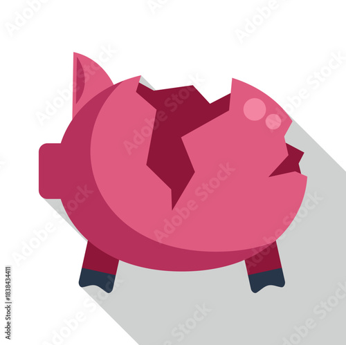 Broken piggy bank shattering, symbolizing financial struggle, bankruptcy, and lost savings