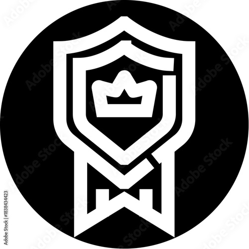 Monochrome shield and crown emblem representing royalty prestige