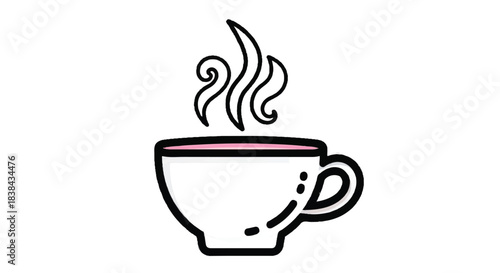 Steaming hot beverage in a simple white cup icon.