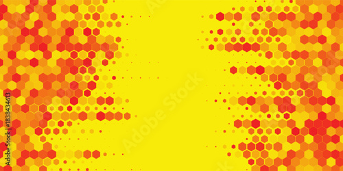 A vibrant abstract image with a honeycomb-like hexagonal pattern in various shades of yellow. The design features a gradient effect, blending light and dark yellow tones to create depth and texture