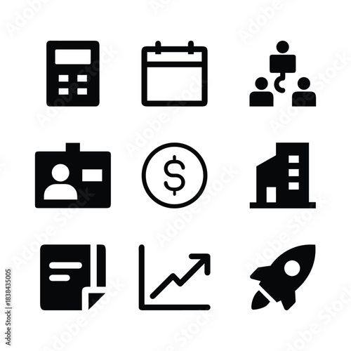 Set of business icons, Flat business icons bundle, Corporate and office icons.