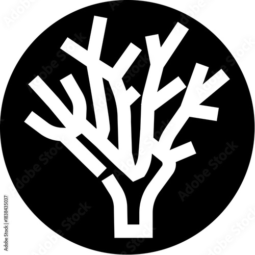 Stylized coral reef icon in black and white circle