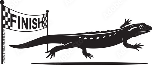 Lizard crossing the finish line at a race