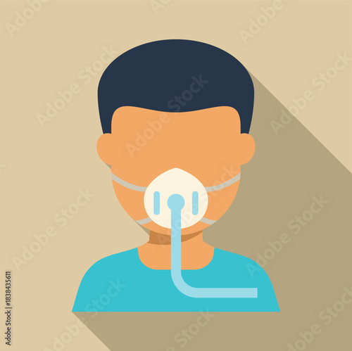 Patient wearing an oxygen mask, receiving respiratory treatment in a medical environment