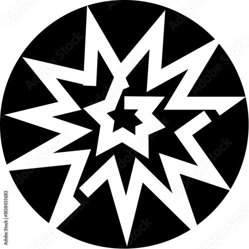 Abstract star explosion bursting in round black circle
