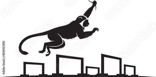 Silhouette of a monkey jumping over hurdles in a race