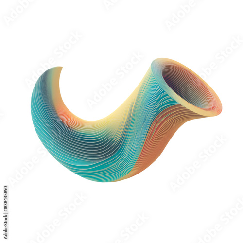 Minimalist flat illustration of a shofar, warm beige palette, sharp vector lines, isolated on transparent background, suitable for logo or icon PNG