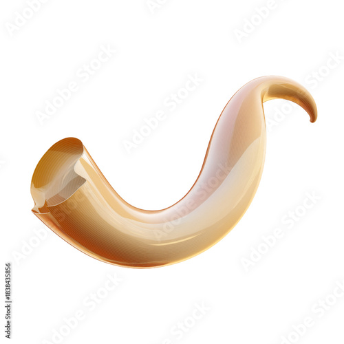 Minimalist flat illustration of a shofar, warm beige palette, sharp vector lines, isolated on transparent background, suitable for logo or icon PNG