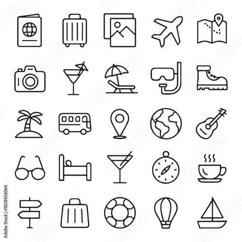 Traveling, Holiday & Recreation Line Icons
