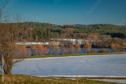 Sunset autumn evening view for landscape near village Brloh south Bohemia