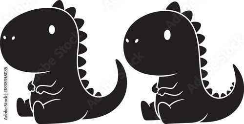 Two adorable cartoon dinosaur silhouettes sitting side by side