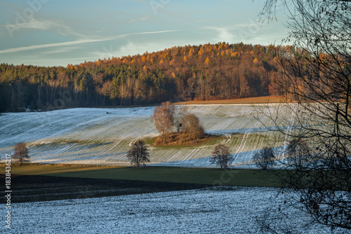 Sunset autumn evening view for landscape near village Brloh south Bohemia