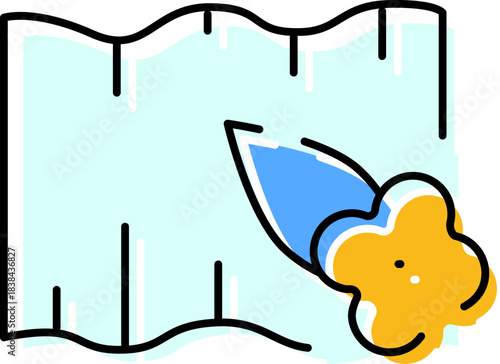 Sponge cleaning surface with soapy water line icon