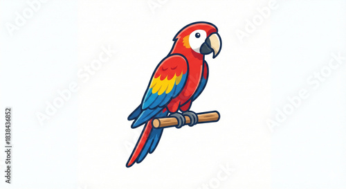 Vibrant Red and Blue Macaw Parrot Perched on a Branch