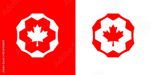 Modern canadian football emblem with maple leaf and soccer ball icon for patriotic national team identity