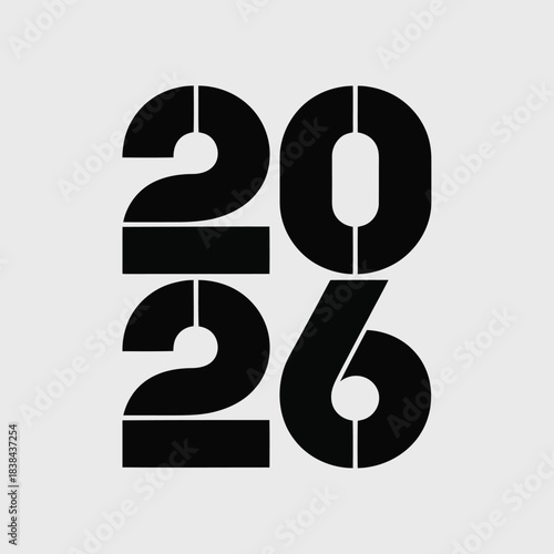 2026 Year Illustration: Clean, minimalist graphic showcases the year 2026 in a modern, bold design, perfect for futurist concepts.
