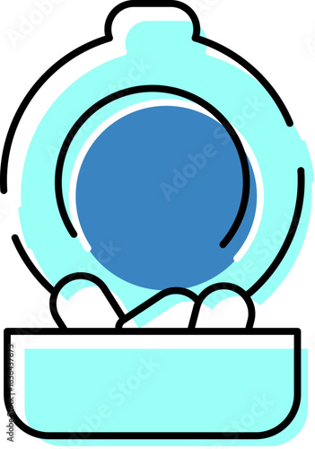 Minimalist fishbowl icon with blue water and pebbles