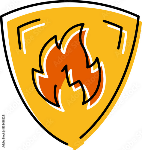 Shield with fire protecting from danger icon