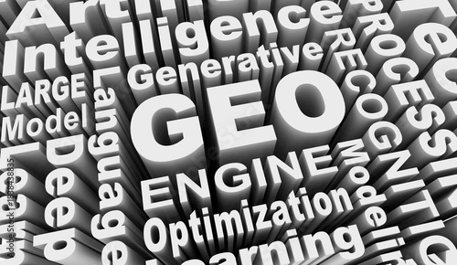 GEO Generative Engine Optimization LLM Search Online Content Large Language Model Words 3d Illustration