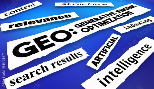 GEO Generative Engine Optimization News Headlines LLM Large Language Model SEO 3d Illustration