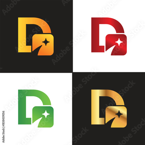 Letter D logo, D logo, AI logo set, modern and minimal design, tech-inspired, colorful icons and symbols, suitable for artificial intelligence, innovation, branding, startups, and digital identity.