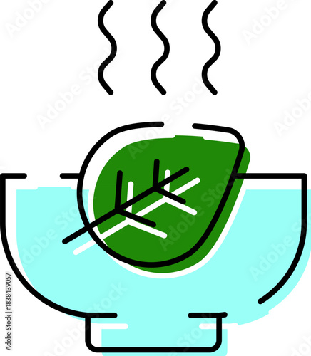 Hot herbal tea infusing in a bowl icon