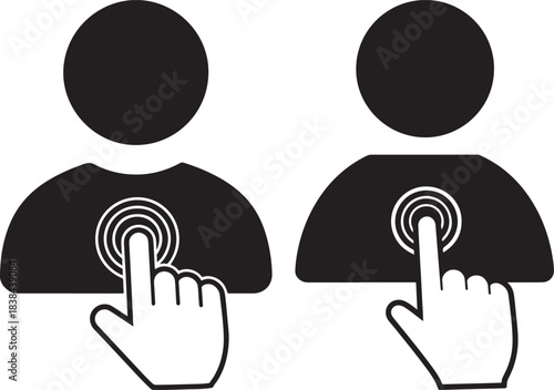 Silhouettes of people interacting with digital interfaces through touch