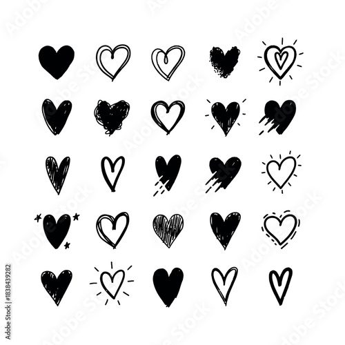 Hand drawn heart doodle set vector