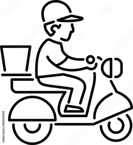 Courier delivering package on a scooter, representing fast transportation and shipping service